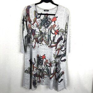 INOAH Dress Womens Medium Art To Wear Abstract All Over Cat Mod Boho Graffiti